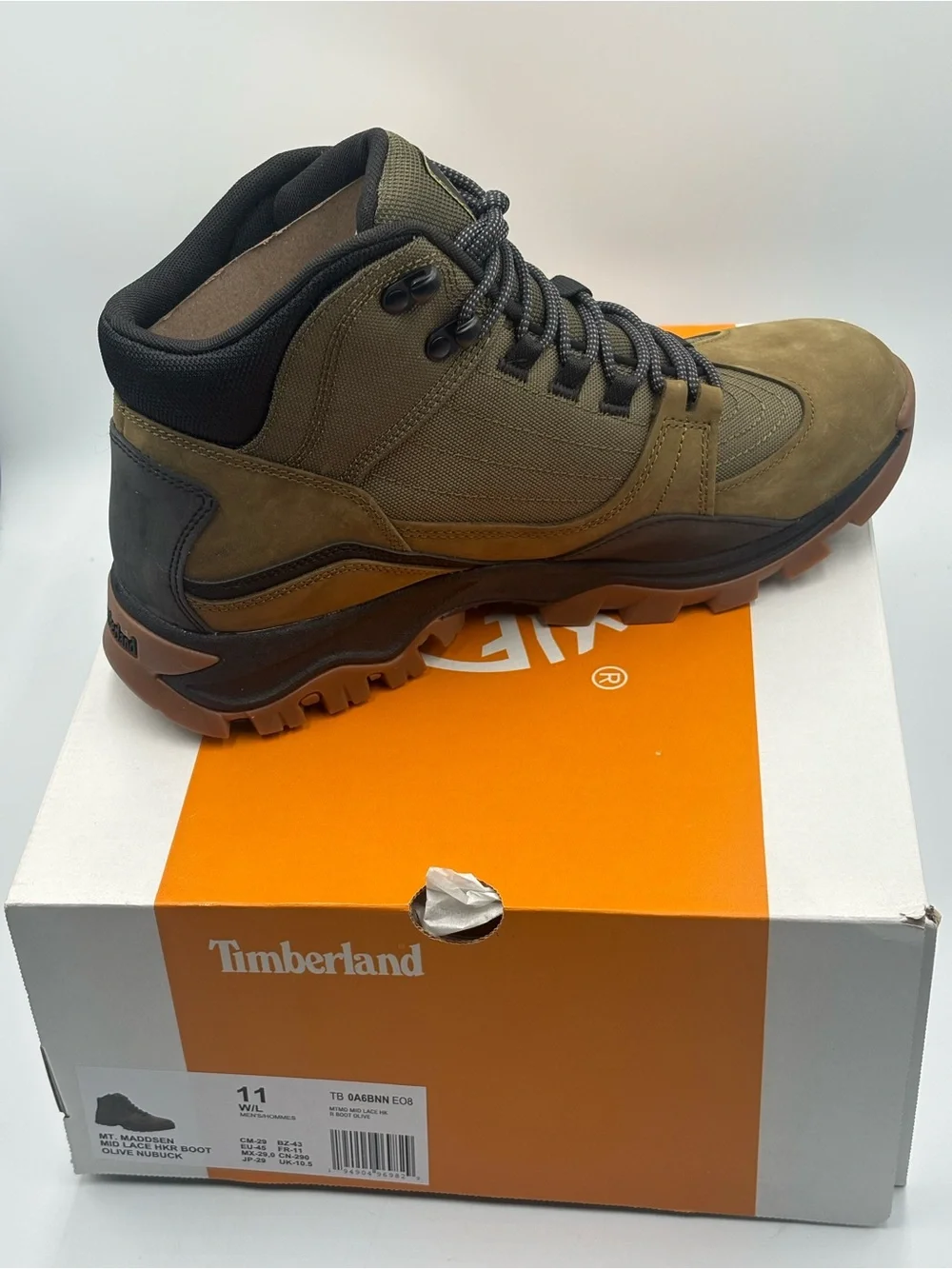 Timberland Mt. Maddsen Mid Lace Hiker Boots Olive Nubuck Men’s Size 11 New